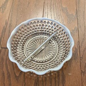 Fenton White and clear hobnail serving dish
